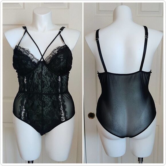 Plus size sheer stretch eyelash lace bodysuit sz 3XL - Picture 7 of 14
